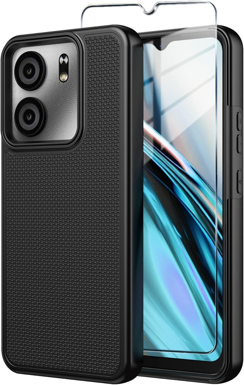 Mocotto for BLU View 5 Phone Case with Tempered Glass Screen Protector,Dual Layer Heavy Duty Shockproof Protection Phone Case Cover for BLU View 5 (Black) - Image 1